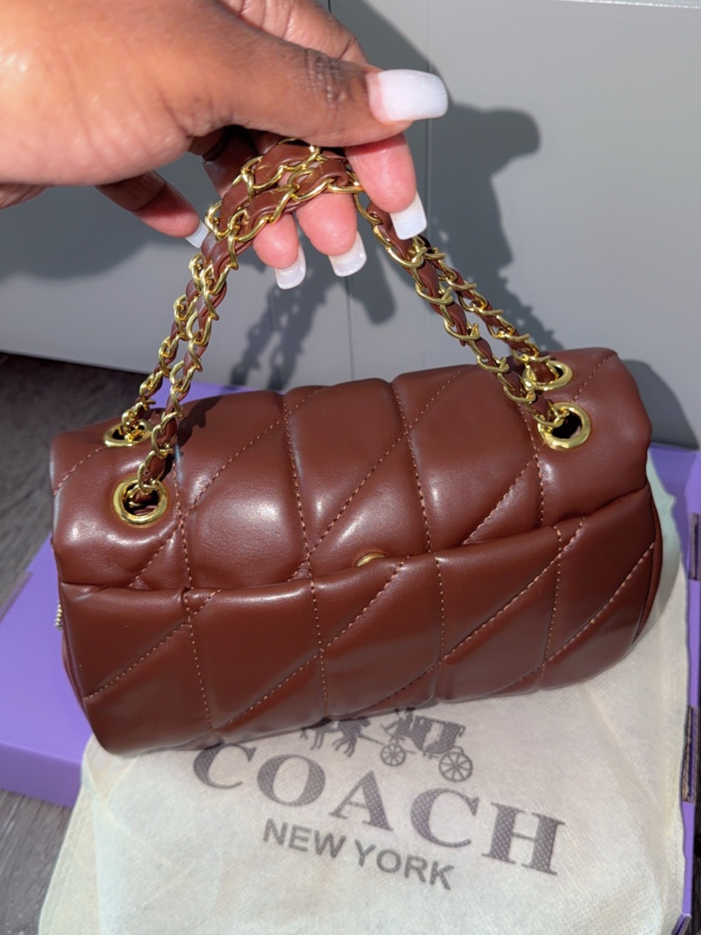 Coach Brown Quilted Leather Shoulder Bag with Gold Chain